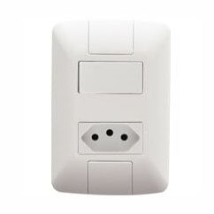 Conjunto Placa 4x2 com 1 Interruptor Simples 6 A 250 V e 1 Tomada 2P+T 20 A 250 V  Aria Branco - Tramontina.