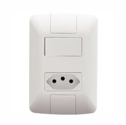 Conjunto 4x2 com 1 Interruptor Simples 6 A 250 V e 1 Tomada 2P+T 10 A 250 V  Aria Branco - Tramontina.