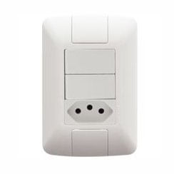 Conjunto Placa 4x2 com 2 Interruptores Simples 6 A 250 V e 1 Tomada 2P+T 10 A 250 V  Aria Branco - Tramontina.