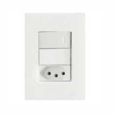 Conjunto Placa 4x2 com 1 Interruptor Simples 10 A 250 V e 1 Tomada 2P+T 10 A 250 V  Giz Branco - Tramontina.