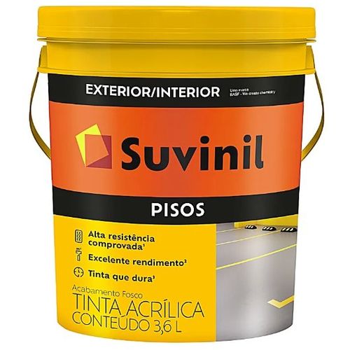 Tinta Acrílica para Piso Fosco Premium 3,6L Amarelo Demarcação Balde - Suvinil.