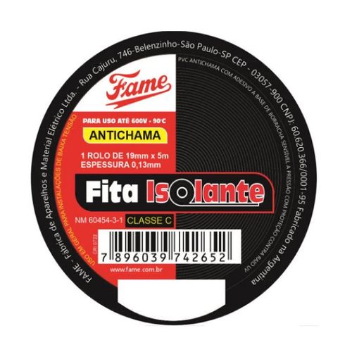 Fita Isolante De 19mm X 5m X 0,13mm Uso Geral 4265 – Fame.