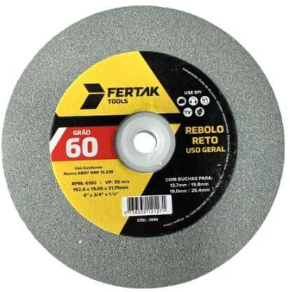 Rebolo Reto Grão 60 6” x 3/4” x 1.1/4”  2896 – Fertak.