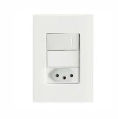 Conjunto Placa 4x2 com 1 Interruptor Simples 10 A 250 V e 1 Tomada 2P+T 20 A 250 V  Giz Branco - Tramontina.