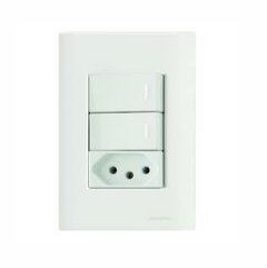 Conjunto Placa 4x2 com 2 Interruptores Simples 10 A 250 V e 1 Tomada 2P+T 10 A 250 V Giz Branco - Tramontina.