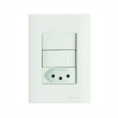 Conjunto Placa 4x2 com 2 Interruptores Simples 10 A 250 V e 1 Tomada 2P+T 20 A 250 V Giz Branco - Tramontina.