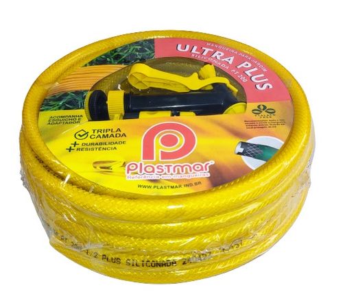 Mangueira Jardim Ultra Plus 1/2"" PT200 Siliconada Amarela 20M - Plastmar.