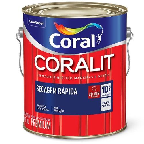 Tinta Esmalte Coralit Secagem Rápida Brilhante Cinza Médio 3L - Coral.