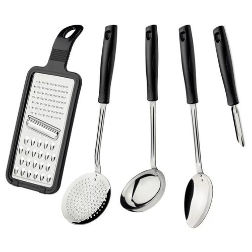 Jogo de Utensílios Easy em Aço Inox 5 Peças Preto - Tramontina