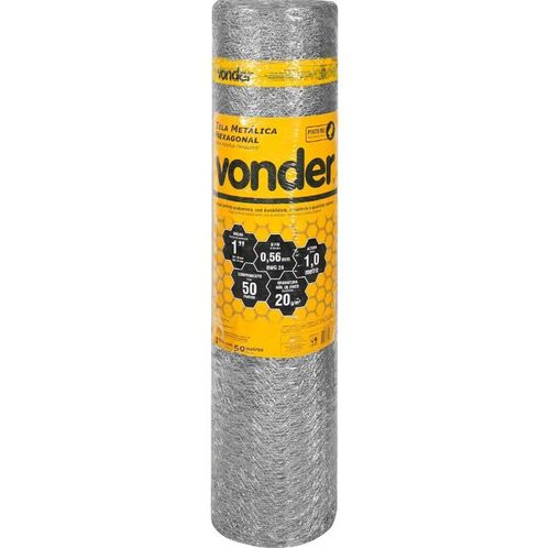 Tela Metálica Hexagonal Malha 1", 24 BWG x 1,0m, com 50 m - Vonder