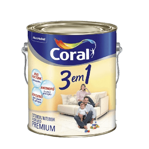 Tinta Acrílica Fosca Premium 3 em 1 Branco Neve 3,6 L - Coral