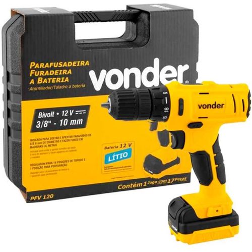 Parafusadeira/Furadeira a Bateria 12V PFV120 Bivolt - Vonder