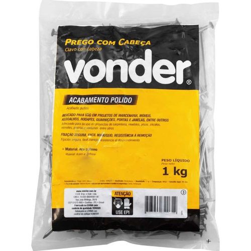 Prego com Cabeça 19x39 (3.1/2x9) Polido 1kg - Vonder