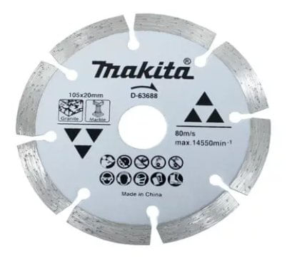 Disco Diamantado Corte a Seco Segmentado 105x20x8mm para Mármores e Granito- D-63688 - Makita.