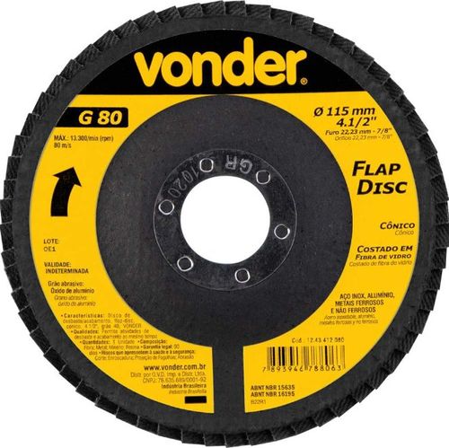 Disco Flap Cônico 4.1/2 G80 Com Fibra - Vonder