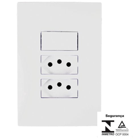 Placa 4x2 com 1 Interruptor Simples e 2 Tomadas 10A 250V - Ilumi