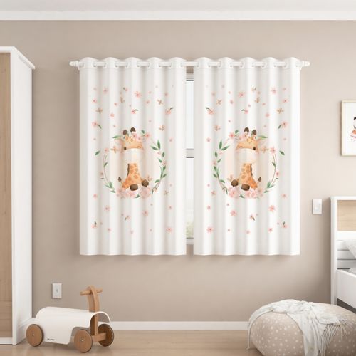 Cortina Infantil Voil Corta Luz 1,8x2m Girafa - Adomes