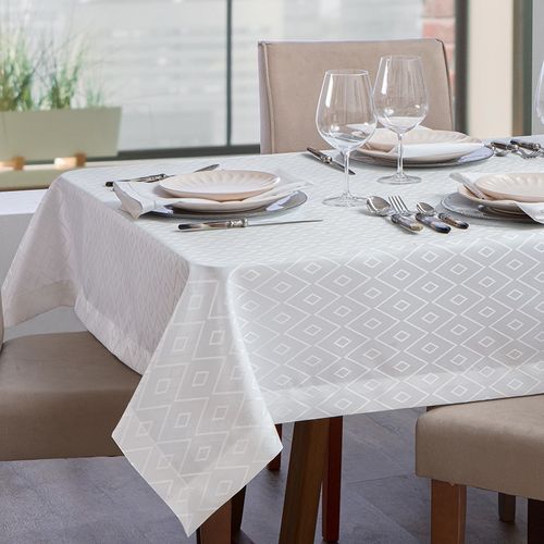 Toalha de Mesa Firenza Hidrorepelente 1,6x2,2m Geométrico Branco - Adomes