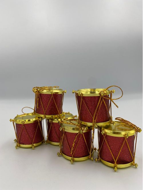 Enfeite Natalino Tambor Glitter P/ Árvore 3,7cm C/6 Unidades Vermelho - Florarte