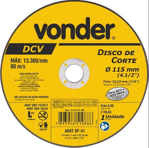 Disco de Corte 115x1x 22,23 DCV - Vonder
