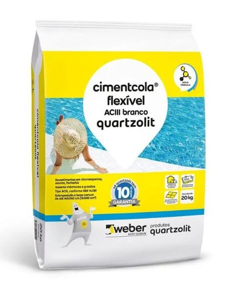 Argamassa ACIII Cimentcola Flexível Branco 20Kg - Quartzolit.