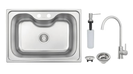 Cuba Morgana 60 FX Undermount em Aço Inox com Monocomando, Dosador de Sabão e Válvula - Tramontina